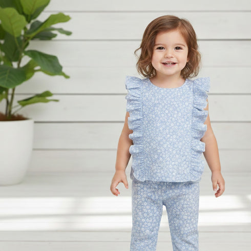 Eastern Wear Co Ord Set Top and Trouser Blue Floral