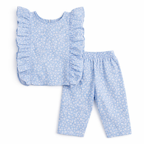 Eastern Wear Co Ord Set Top and Trouser Blue Floral