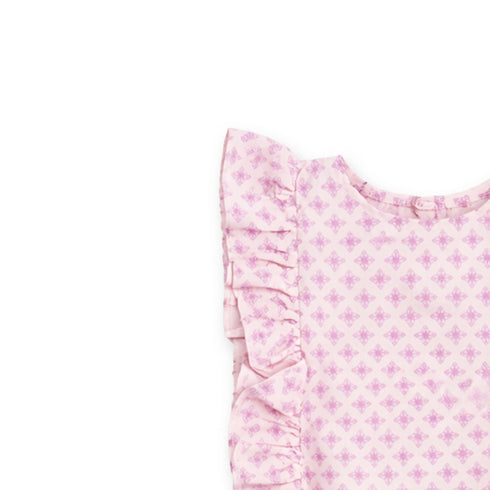 Eastern Wear Co Ord Set Top and Trouser White and Purple Printed