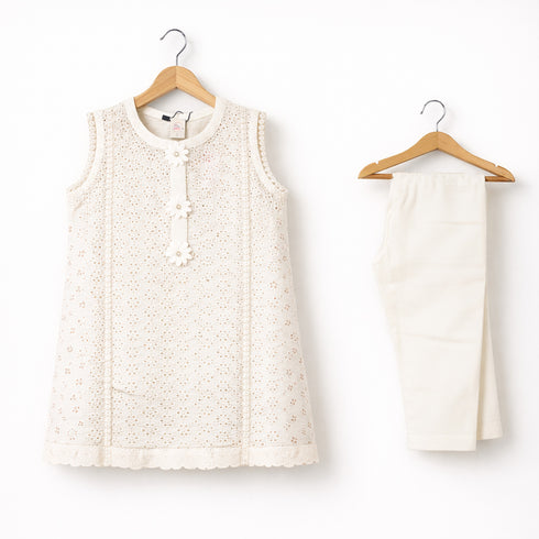 Eastern Wear Suit White Chikan Embroidered