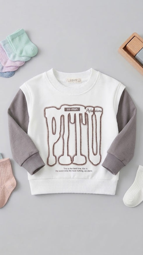 White & Grey Baby Boys Sweatshirt Comfortable Fit 6–24 Months