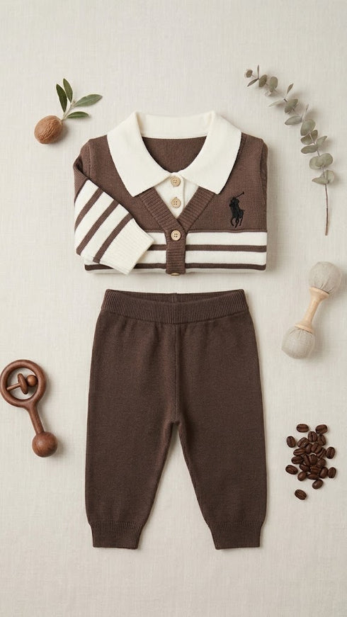 Woolen Brown and White Sweater and Trouser Set for Baby Boys 6–24 Months