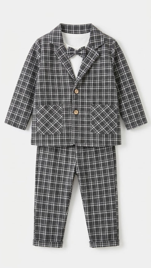 Grey and White Charcoal Grid Suit for Toddler Boys 2–6 Years