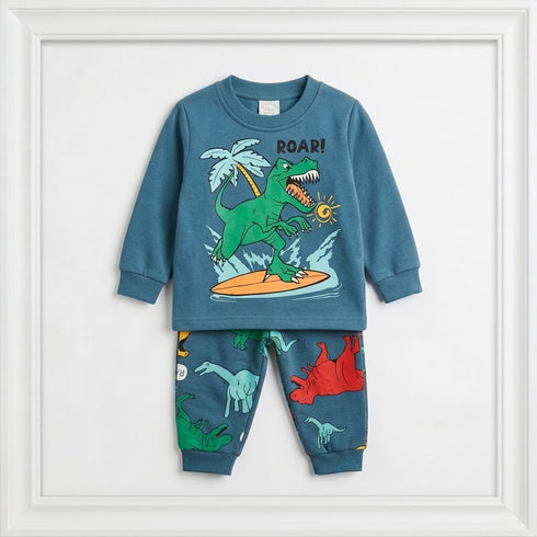 Fleece Blue Roar Dino Sweatshirt and Trouser Set for Toddler Boys 2–7 Years