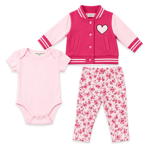 Floral Baby Girl Suits Jacket Bodysuit Trouser 0-9M