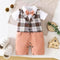 Formal Romper Brown White Checks Attached Waistcoat Style