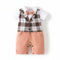 Formal Romper Brown White Checks Attached Waistcoat Style