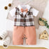 Formal Romper Brown White Checks Attached Waistcoat Style