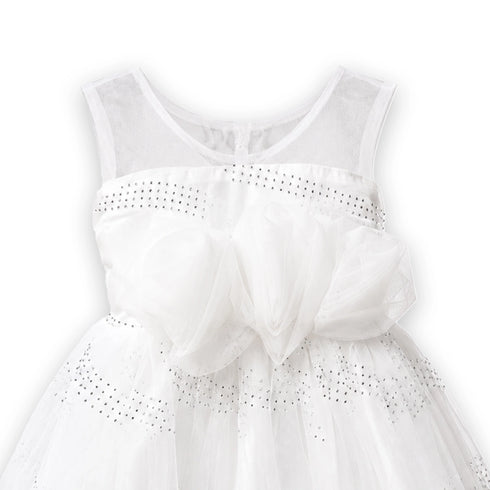 White Flower Bunch Bead Baby Girl Frocks 1-6Y