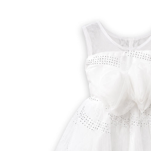 White Flower Bunch Bead Baby Girl Frocks 1-6Y