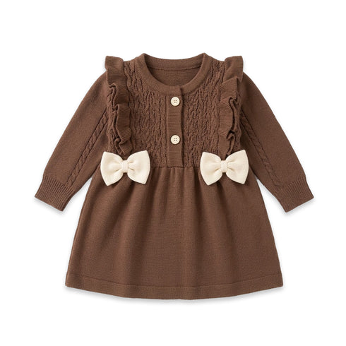 Woolen Brown Bowknot Baby Girl Frocks