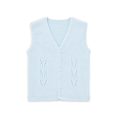 Front Open Woolen Sleeveless Vest Blue