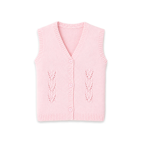 Front Open Woolen Sleeveless Vest Pink