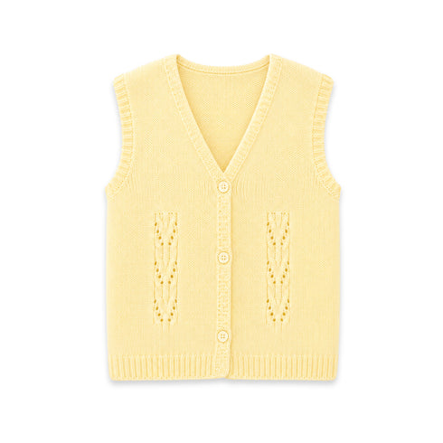 Front Open Woolen Sleeveless Vest Yellow