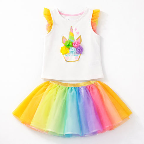 Girl Suit Sleeveless Top and Skirt Set Unicorn