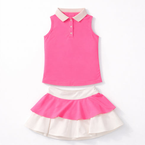 Girl Suit Sleeveless Top and Skirt Suit Set Pink