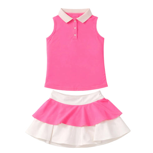 Girl Suit Sleeveless Top and Skirt Suit Set Pink