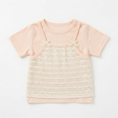 Girls Two Pcs Top Dangri Style Baby Pink