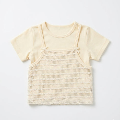 Girls Two Pcs Top Dangri Style Cream