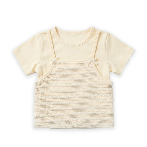 Girls Two Pcs Top Dangri Style Cream