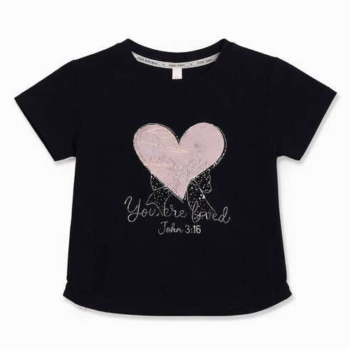 Girls Black Stone Design T-Shirt
