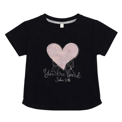 Girls Black Stone Design T-Shirt