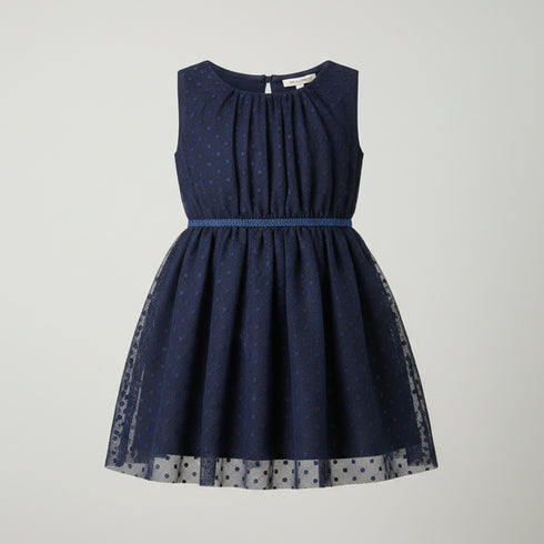 Girls Casual & Party Wear Frock Navy Blue Emb Net