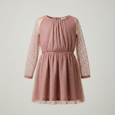 Girls Casual & Party Wear Frock Pink Emb Net