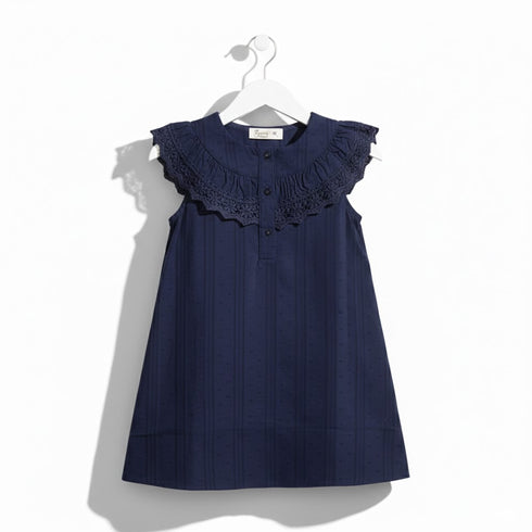 Girls Cotton Frock Navy Polka Dot