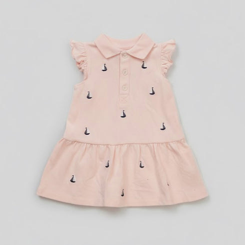 Cotton Frock Pink Embroidered Ships