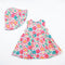 Girls Cotton Frock with Summer Hat Pink Floral Printed