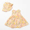 Girls Cotton Frock with Summer Hat Peach Floral Printed