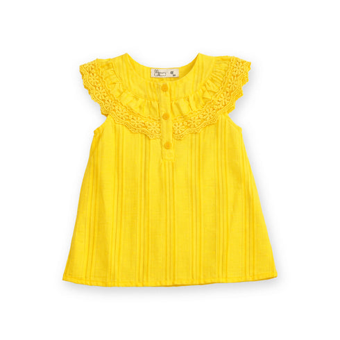 Cotton Frock Yellow Floral Embroidered