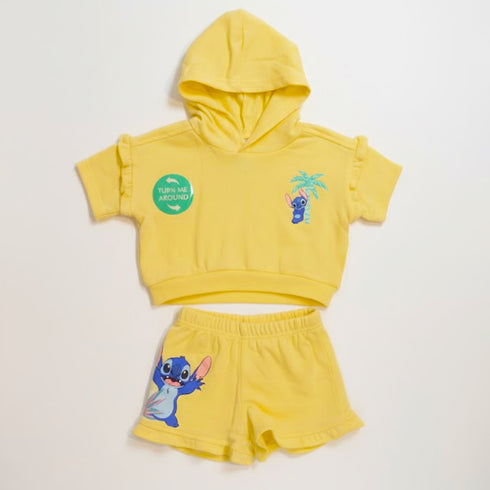 Hooded T-Shirt & Shorts Suit Yellow Stitch