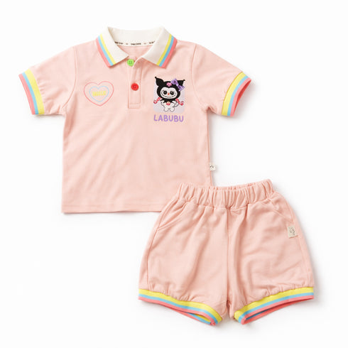 Polo Shirt & Shorts Suit Pink Labubu