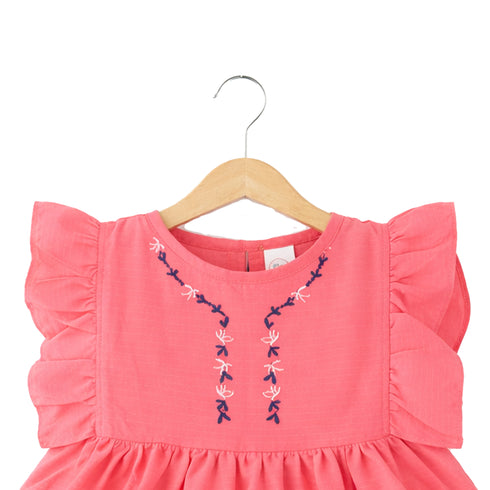 Girls Cotton Top Pink Embroidered Eastern Wear Style