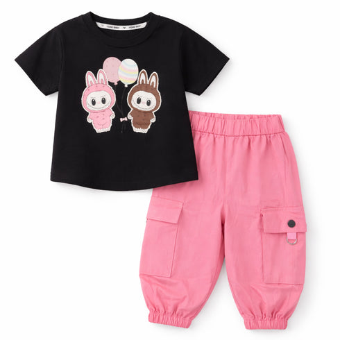 T-Shirt & Pants Suit Black Pink Labubu