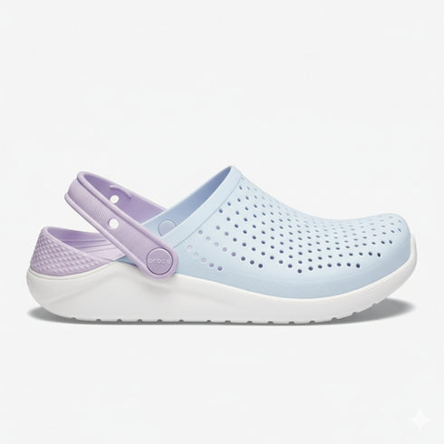Girls Croslite Clogs Light Blue Purple Croc Design