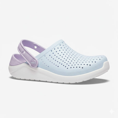 Girls Croslite Clogs Light Blue Purple Croc Design