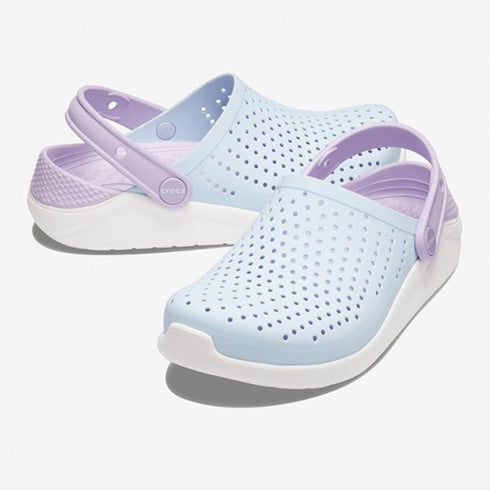 Girls Croslite Clogs Light Blue Purple Croc Design