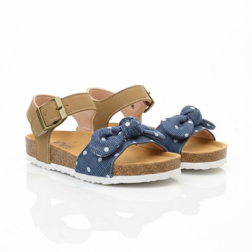Girls Denim Blue Sandal Dotted Bow Design