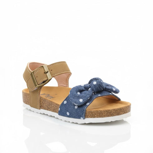 Girls Denim Blue Sandal Dotted Bow Design