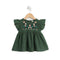 Girls Eastern Dress Cotton Top Green Floral Embroidered