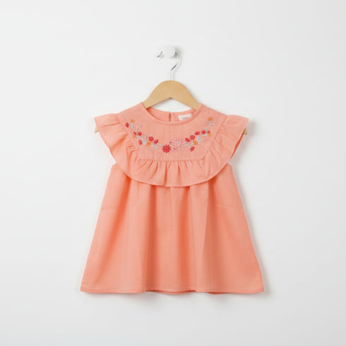 Girls Eastern Dress Cotton Top Pink Floral Embroidered