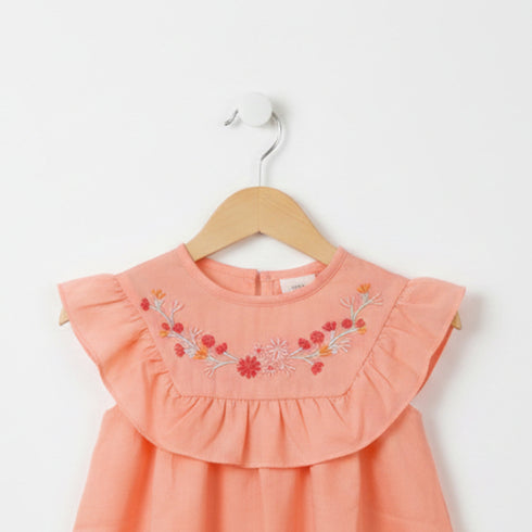 Girls Eastern Dress Cotton Top Pink Floral Embroidered