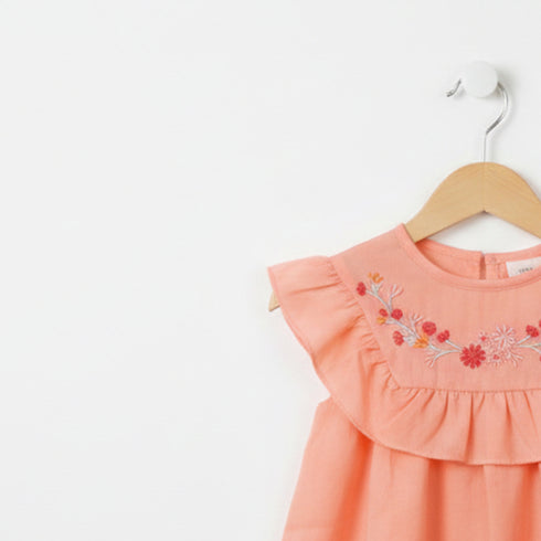 Girls Eastern Dress Cotton Top Pink Floral Embroidered