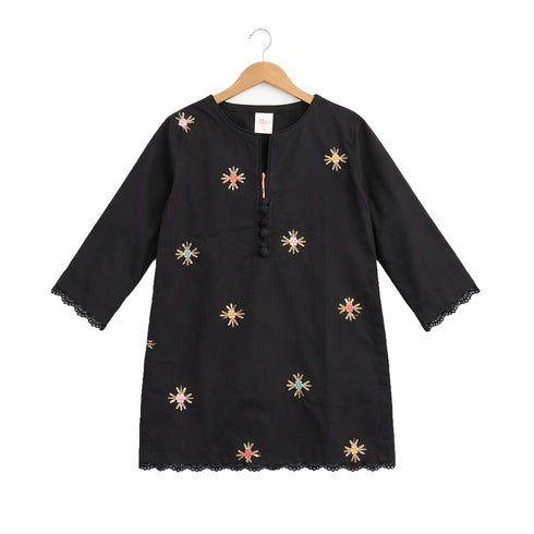 Girls Eastern Wear Shalwar Kameez Suit Black Embroidered