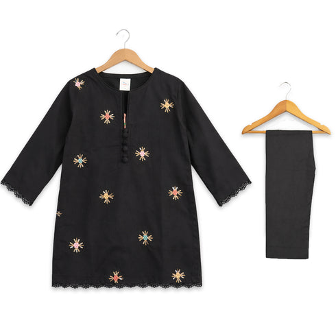 Girls Eastern Wear Shalwar Kameez Suit Black Embroidered