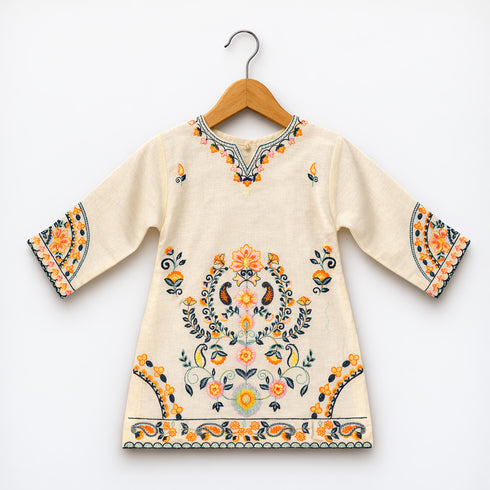 Girls Eastern Wear Shalwar Kameez Cream Embroidered