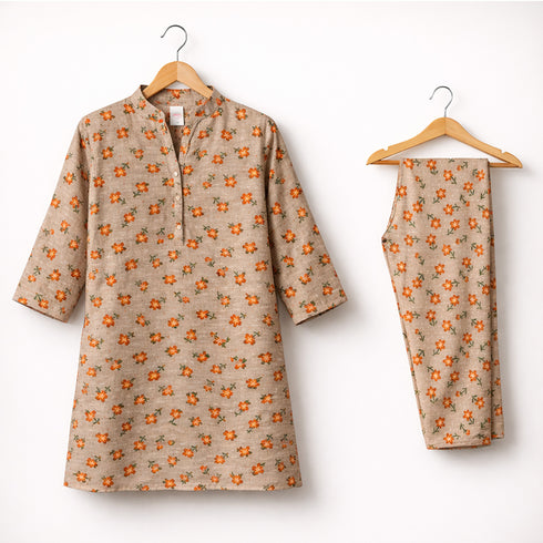 Girls Eastern Wear Suit Beige Floral